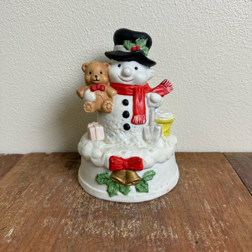 Vintage‎ F Malaysia Frosty the Snowman Winter Holiday Bisque Porcelain Music Box